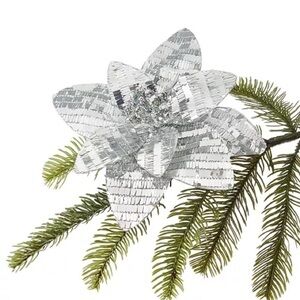 Holiday Lane Crystal Elegance Silver Sequin Flower Clip-On Ornaments Set of 9